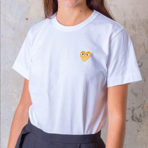 Comme des Garcons Tops - Comme Des Garçons PLAY Gold Heart Emblem 100% Cotton Tee